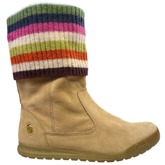 Coach Tatum Q247 Boots Womens 8M Tan Suede Wool Knit Cuff - Picture 9 of 11